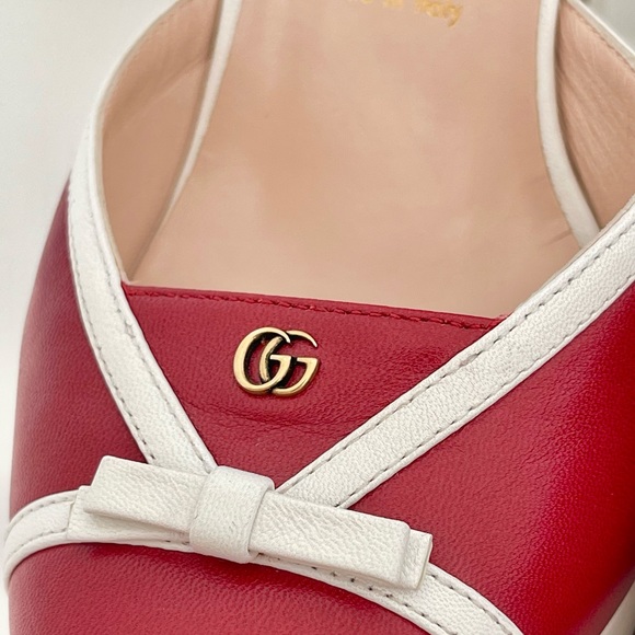 Gucci Alison Leather Platform Pumps in Red And White - Picture 5 of 5